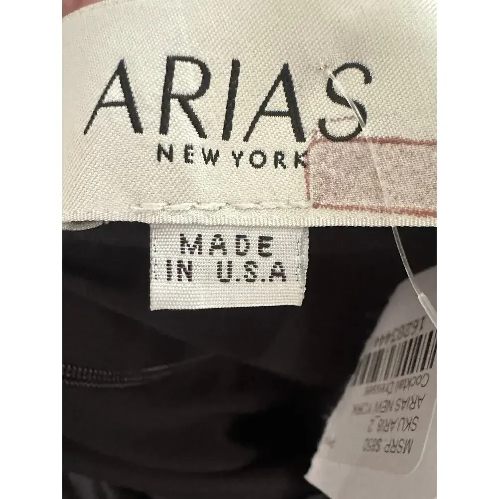 ARIAS NEW YORK Black Crepe Asymmetrical Drapey Halter Formal Cocktail Dress Sz 2 - Picture 6 of 7